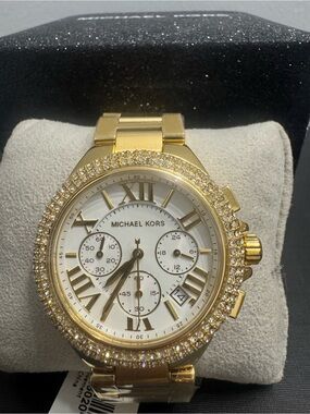 Michael Kors Oversized Camille Pavé Gold-Tone Watch